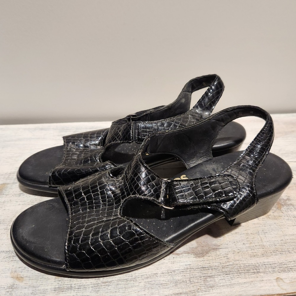 SAS Shoes Women Size 8N Black Croc Print Patent Leather Sling Back USA Comfort